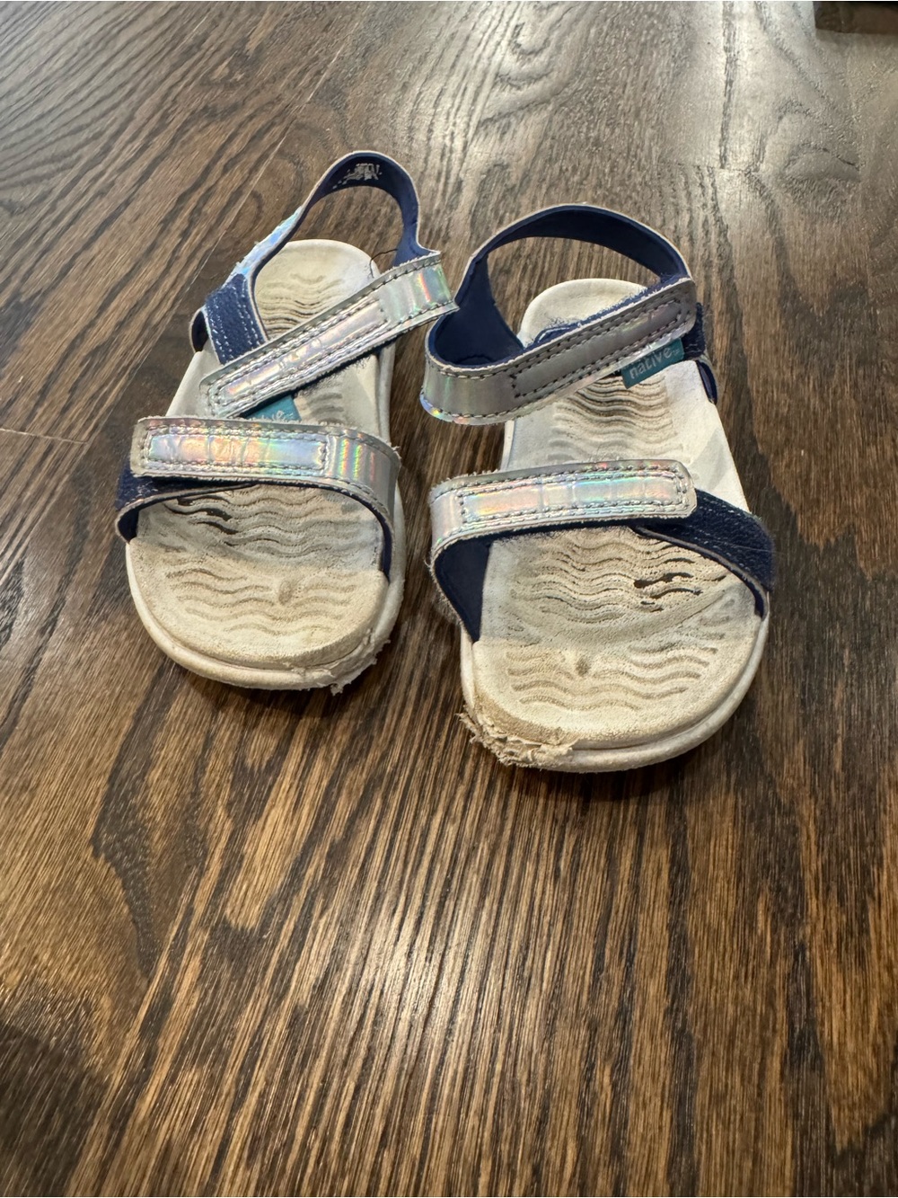 Native Kids Navy Sandals with Iridescent Straps